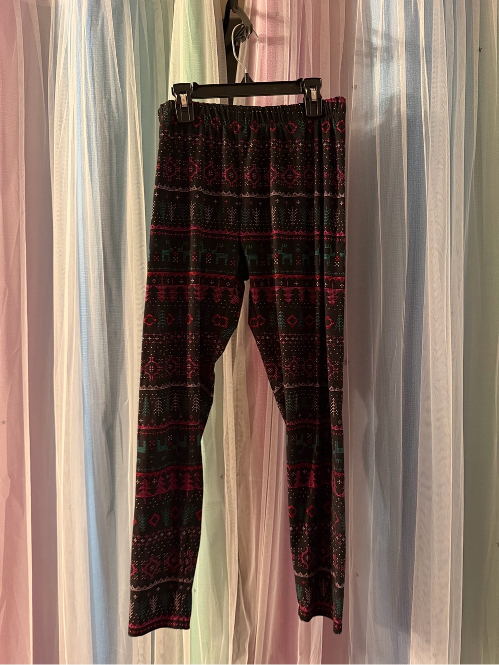 Soft Holiday Patterned Leggings with Pink & Green Accents